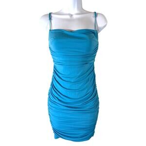 Hello Molly Ruched Blue Bodycon Dress Women's Size 4 NWOT